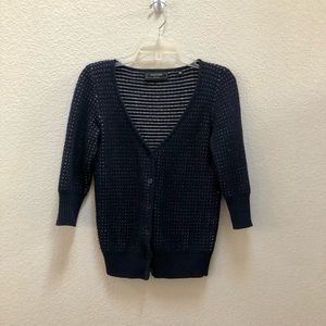 Wool blend ribbed dot stripe cardigan